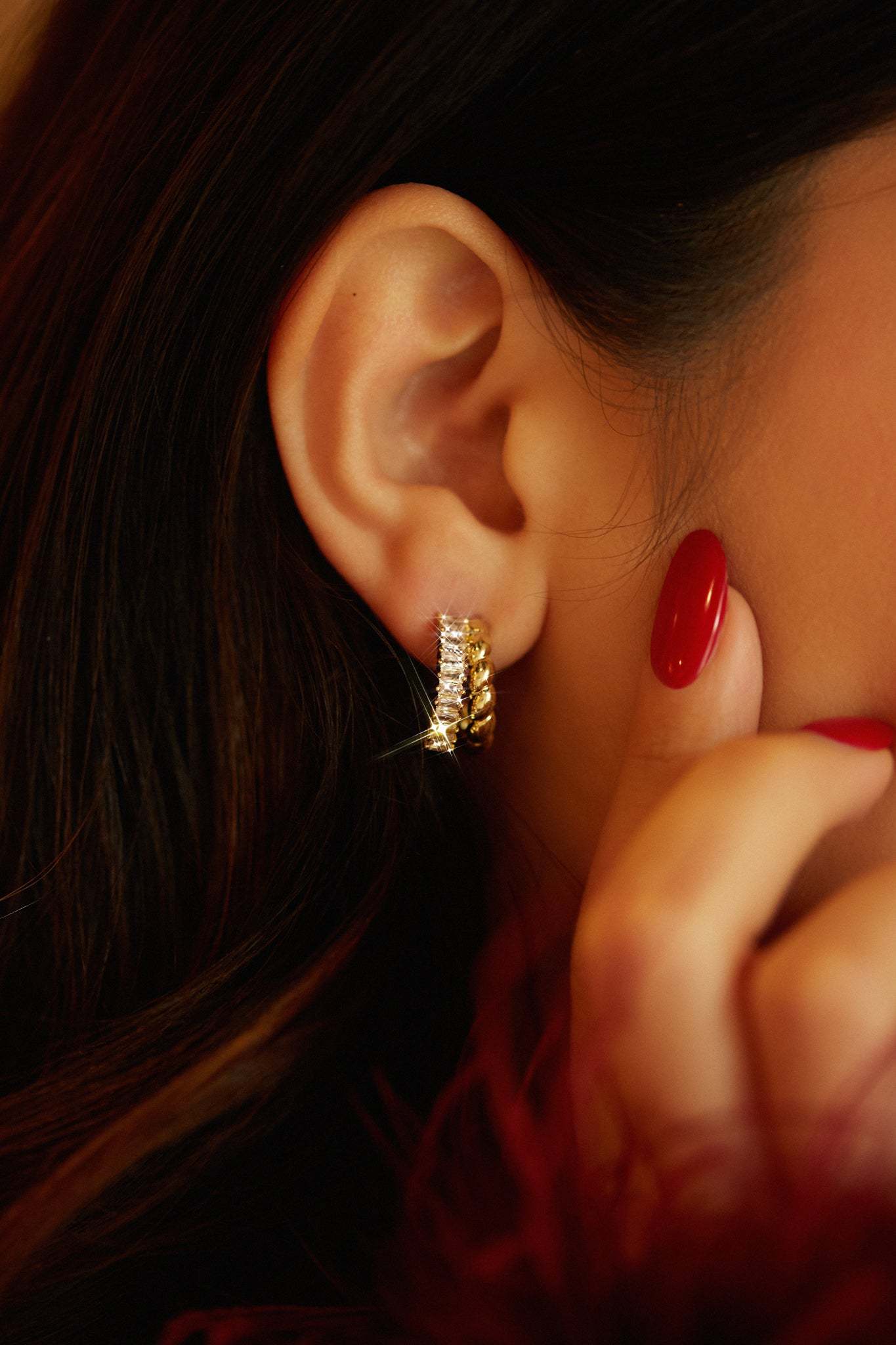 Zeneya Embellished Hoop Earring - Gold-Laseno.All Rights Reserved.