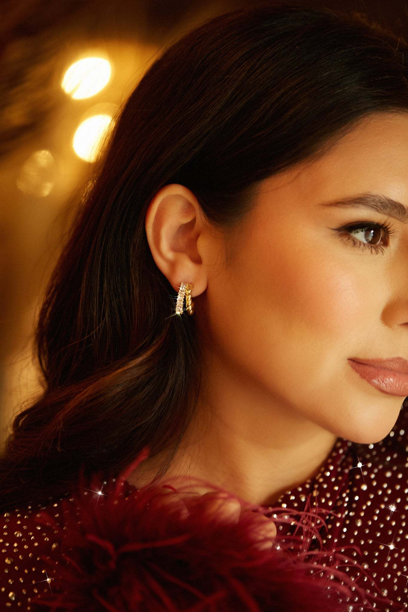 Zeneya Embellished Hoop Earring - Gold-Laseno.All Rights Reserved.