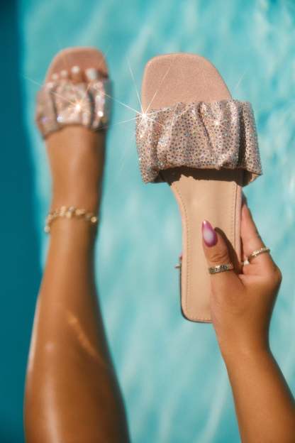 Long Weekend Ready Embellished Slip On Sandals - Pink-Laseno.All Rights Reserved.