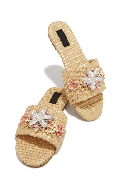 Seaside Muse Embellished Slip On Sandals - Natural-Laseno.All Rights Reserved.