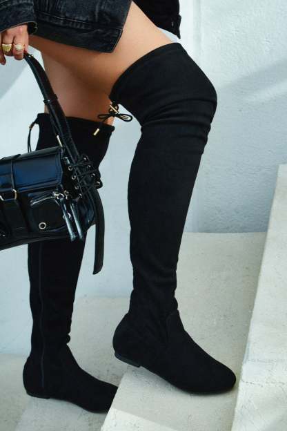 Strut & Slay Over The Knee Boots - Black-Laseno.All Rights Reserved.