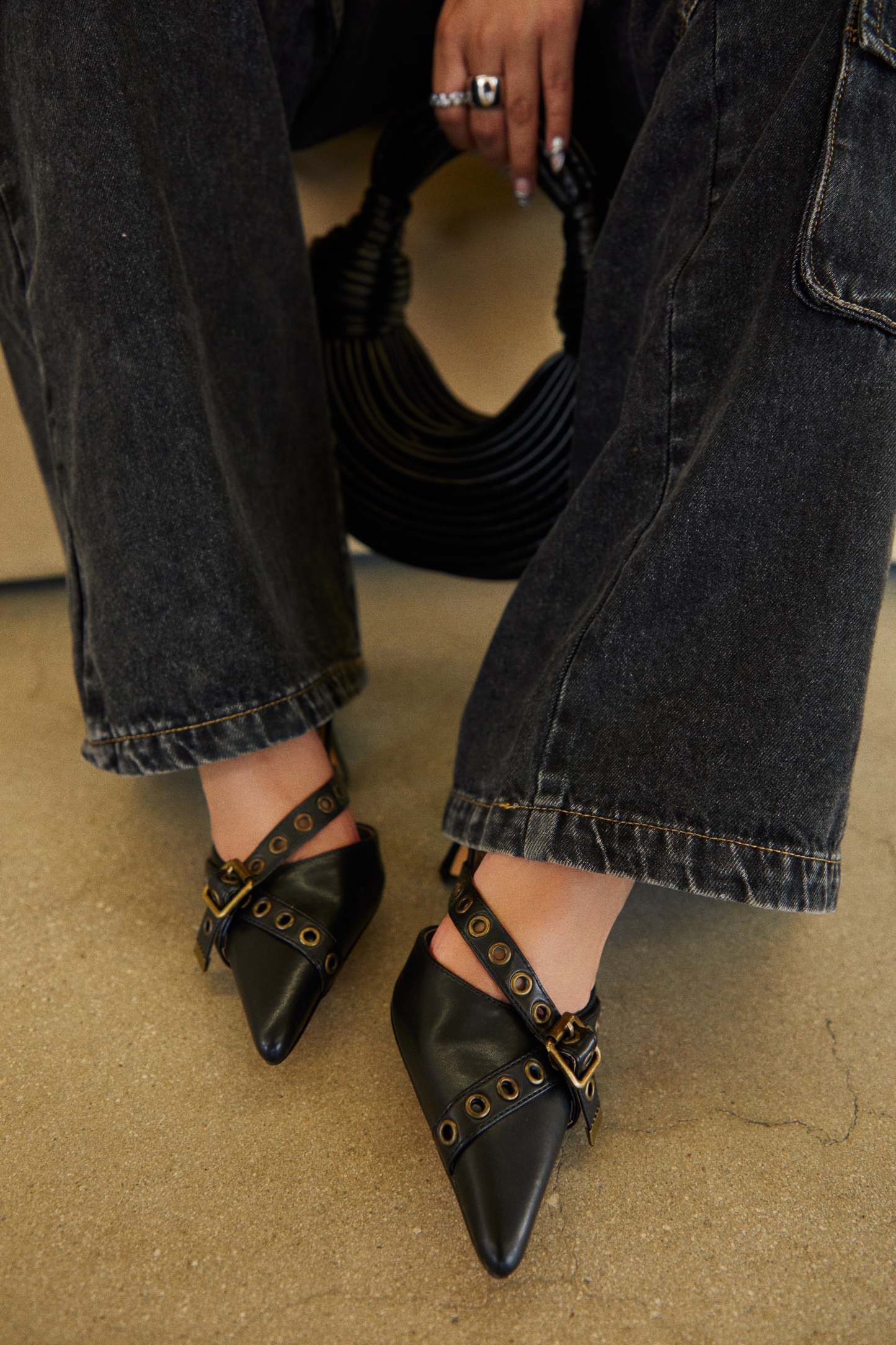 Tamra Mule Heel Pumps - Black-Laseno.All Rights Reserved.