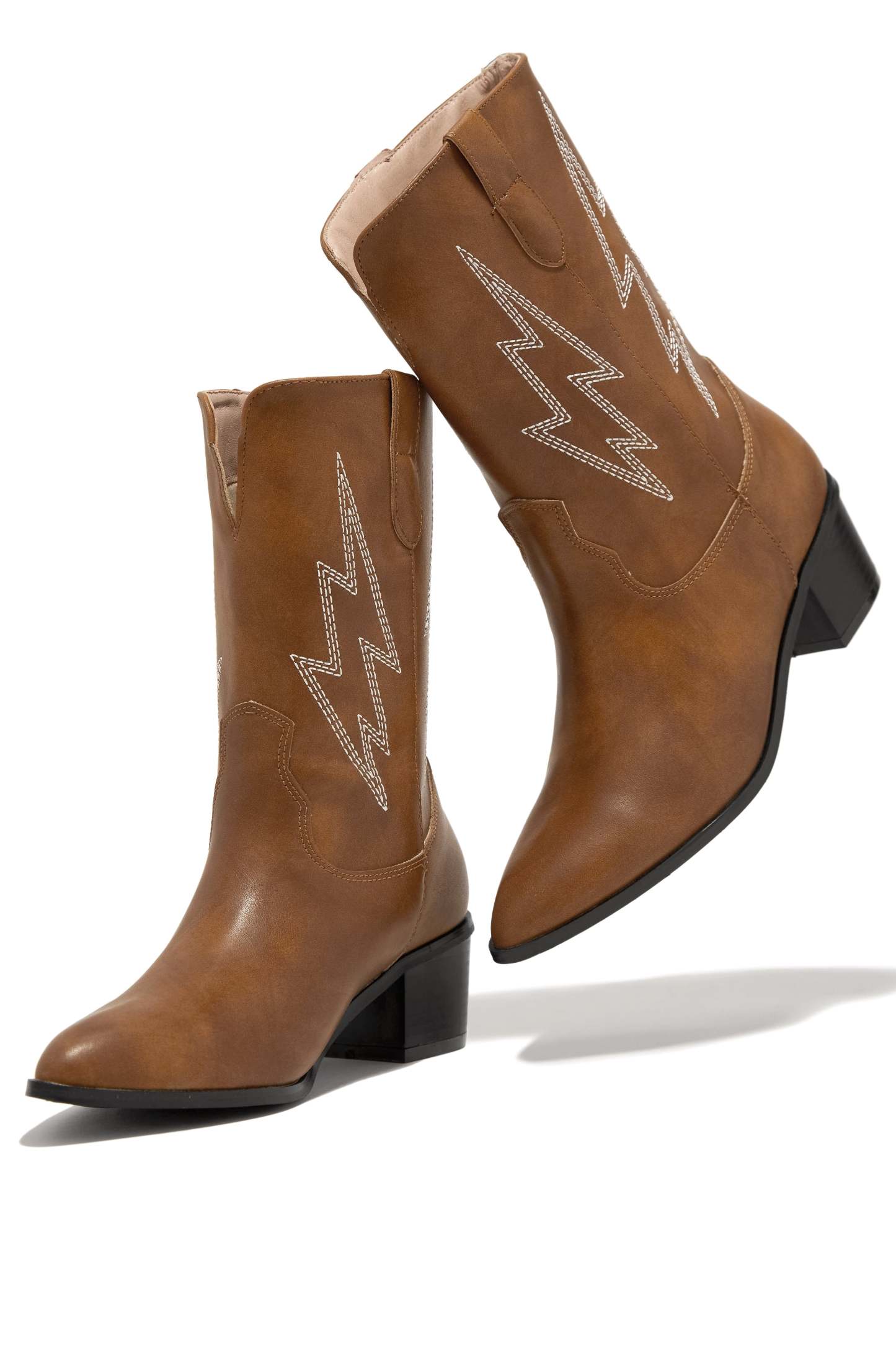 Mainstage Moment Stacked Heel Boots - Cognac-Laseno.All Rights Reserved.