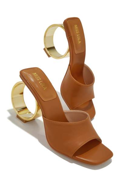 Naomi Sphere Heel Mules - Tan-Laseno.All Rights Reserved.