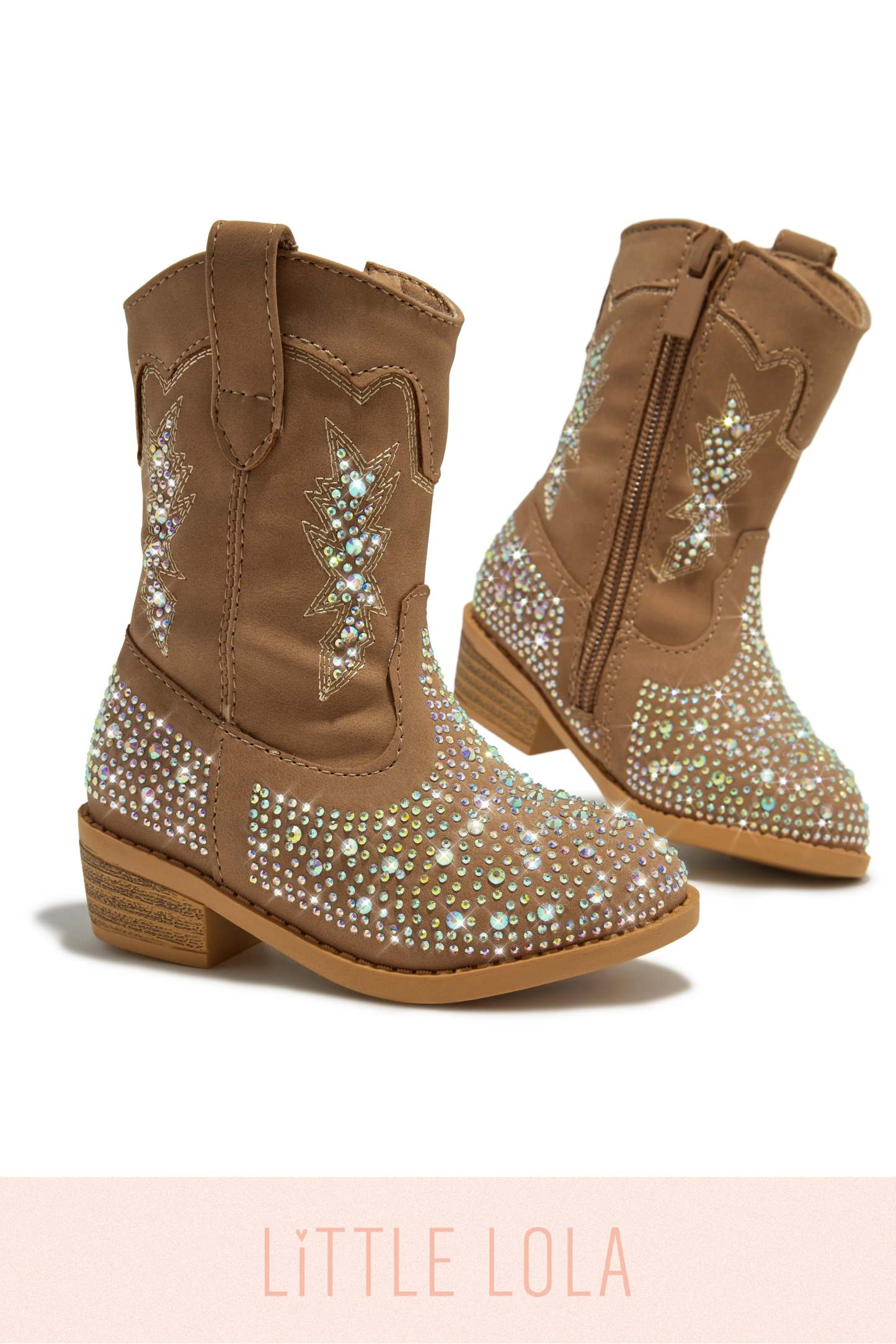 Mini Frankie Embellished Cowgirl Boots - Tan-Laseno.All Rights Reserved.