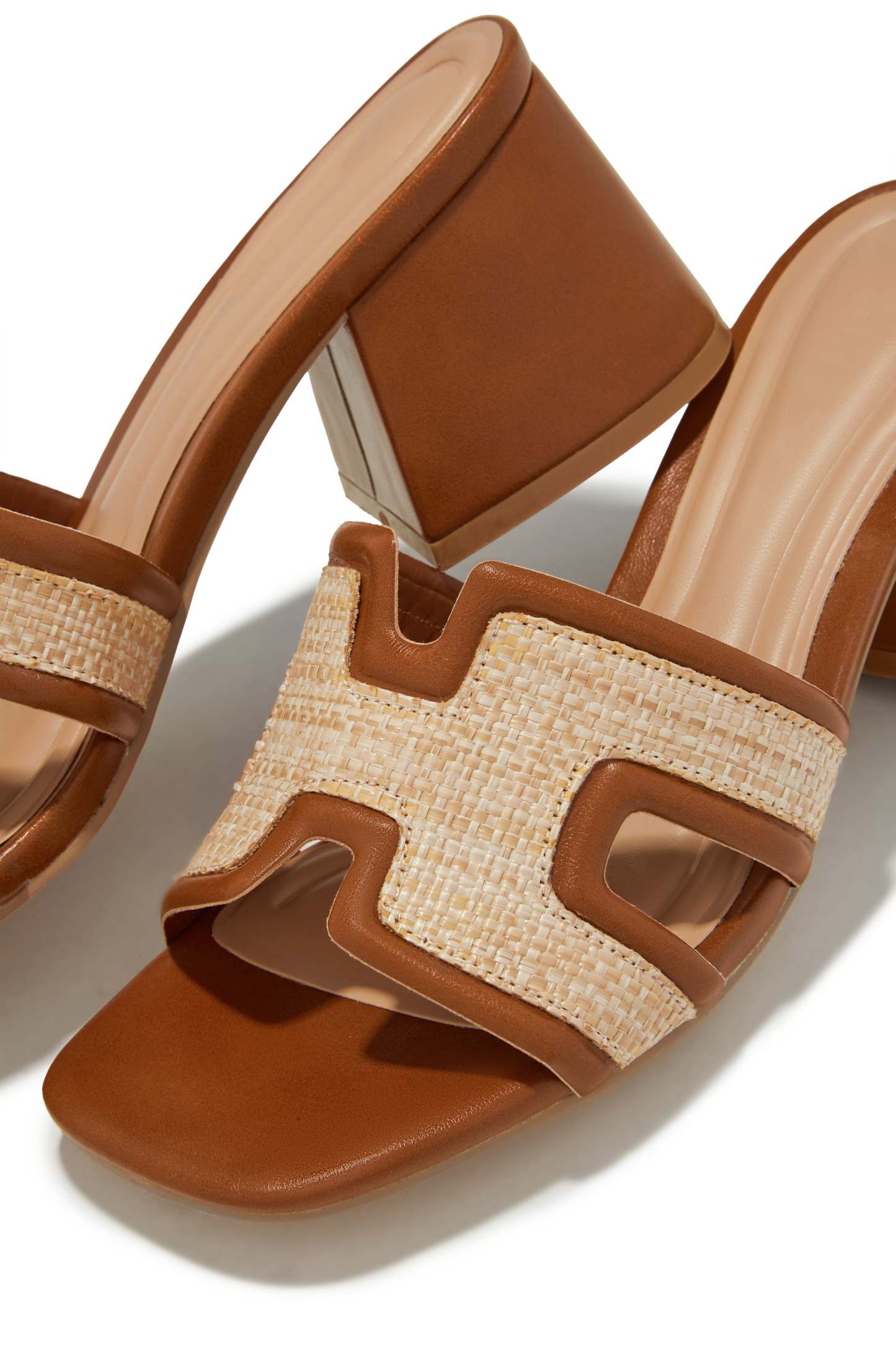 Roxanne Block Mid Heel Mules - Tan-Laseno.All Rights Reserved.