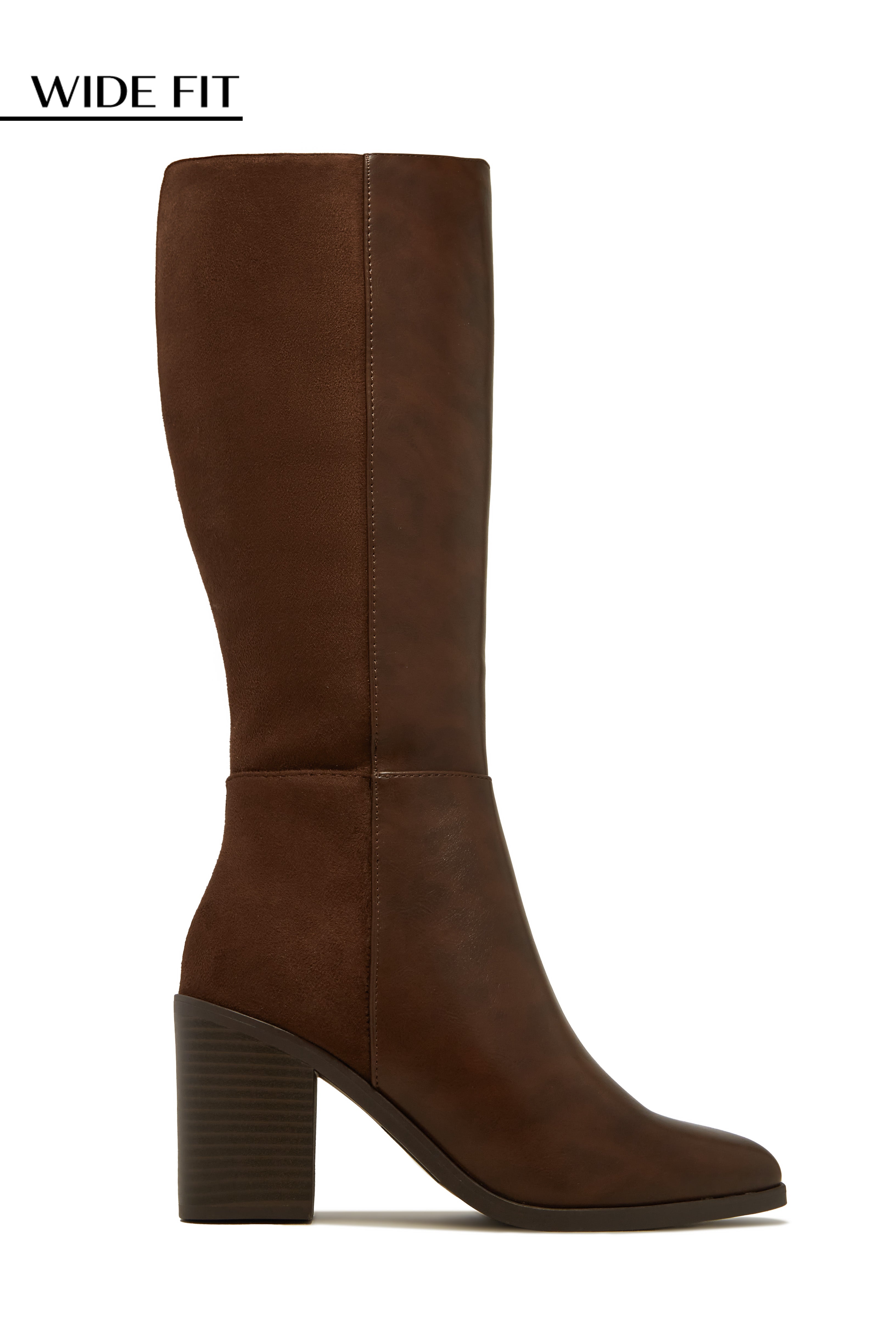 Draya Wide Fit Block Heel Boots - Brown-Laseno.All Rights Reserved.