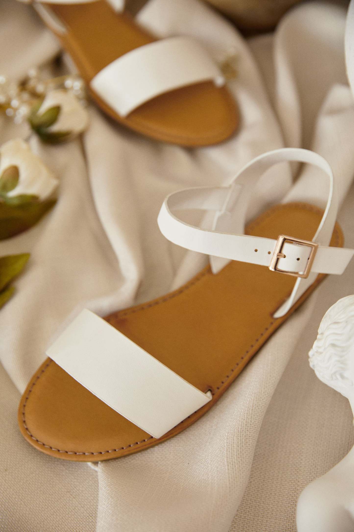 Tulum Style Flat Sandals - White-Laseno.All Rights Reserved.
