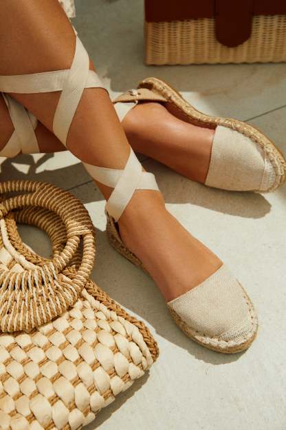 Vacation Sun Lace Up Espadrille Flats - Natural-Laseno.All Rights Reserved.