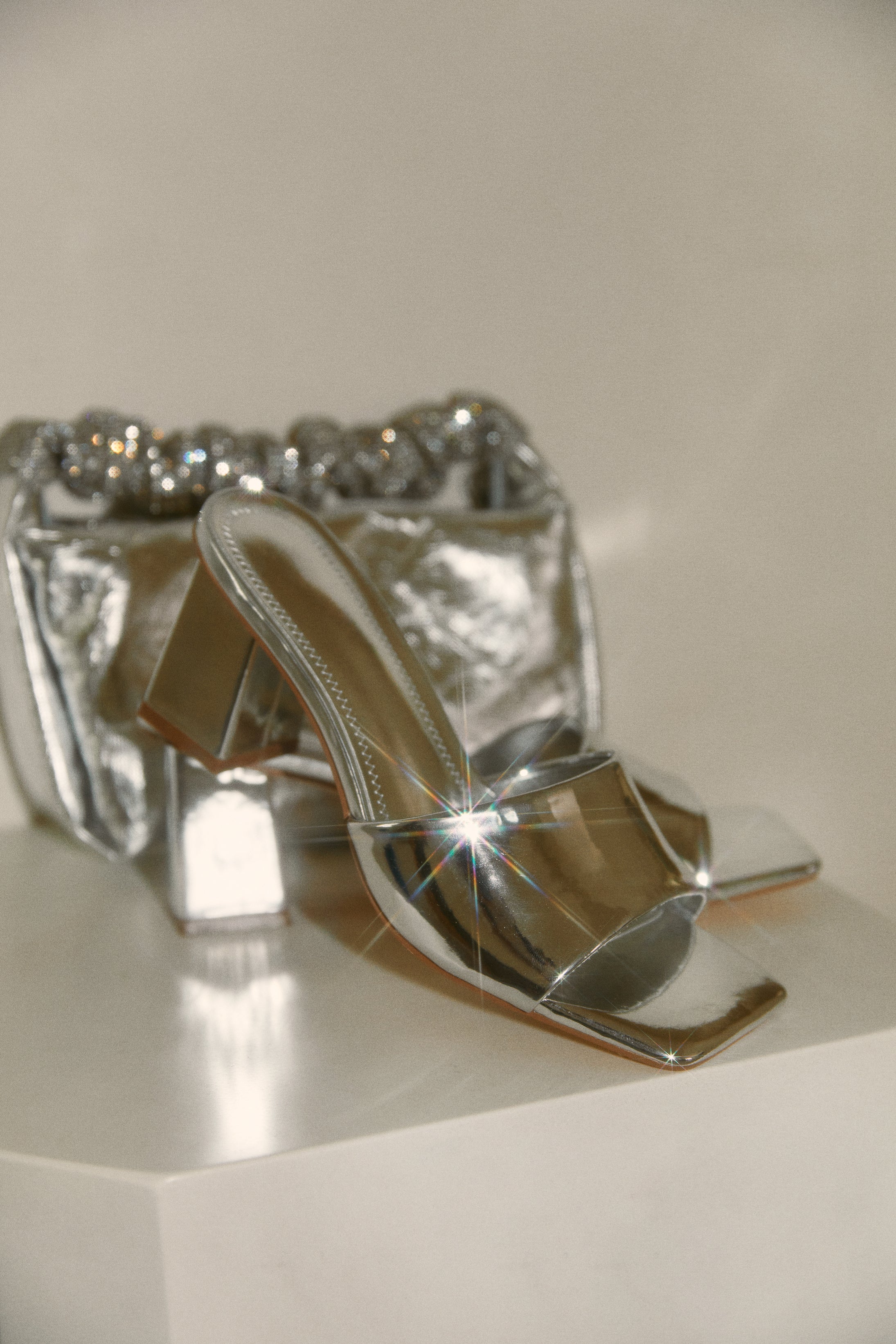 Valentine Block Heel Mules - Silver-Laseno.All Rights Reserved.