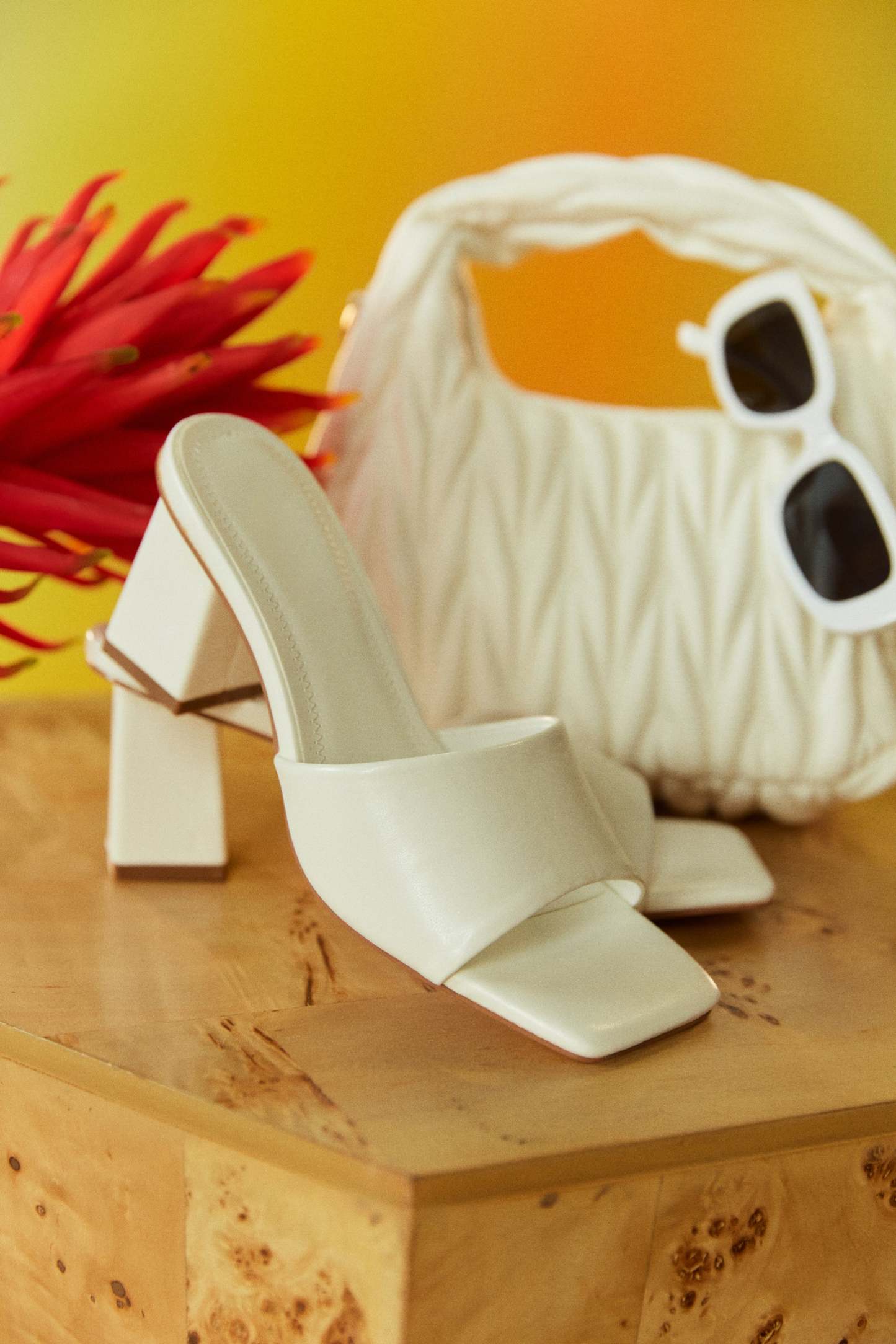 Valentine Block Heel Mules - White-Laseno.All Rights Reserved.