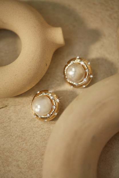 Vera Faux Pearl Embellished Earring - Gold-Laseno.All Rights Reserved.