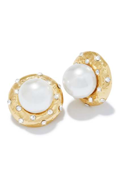 Vera Faux Pearl Embellished Earring - Gold-Laseno.All Rights Reserved.