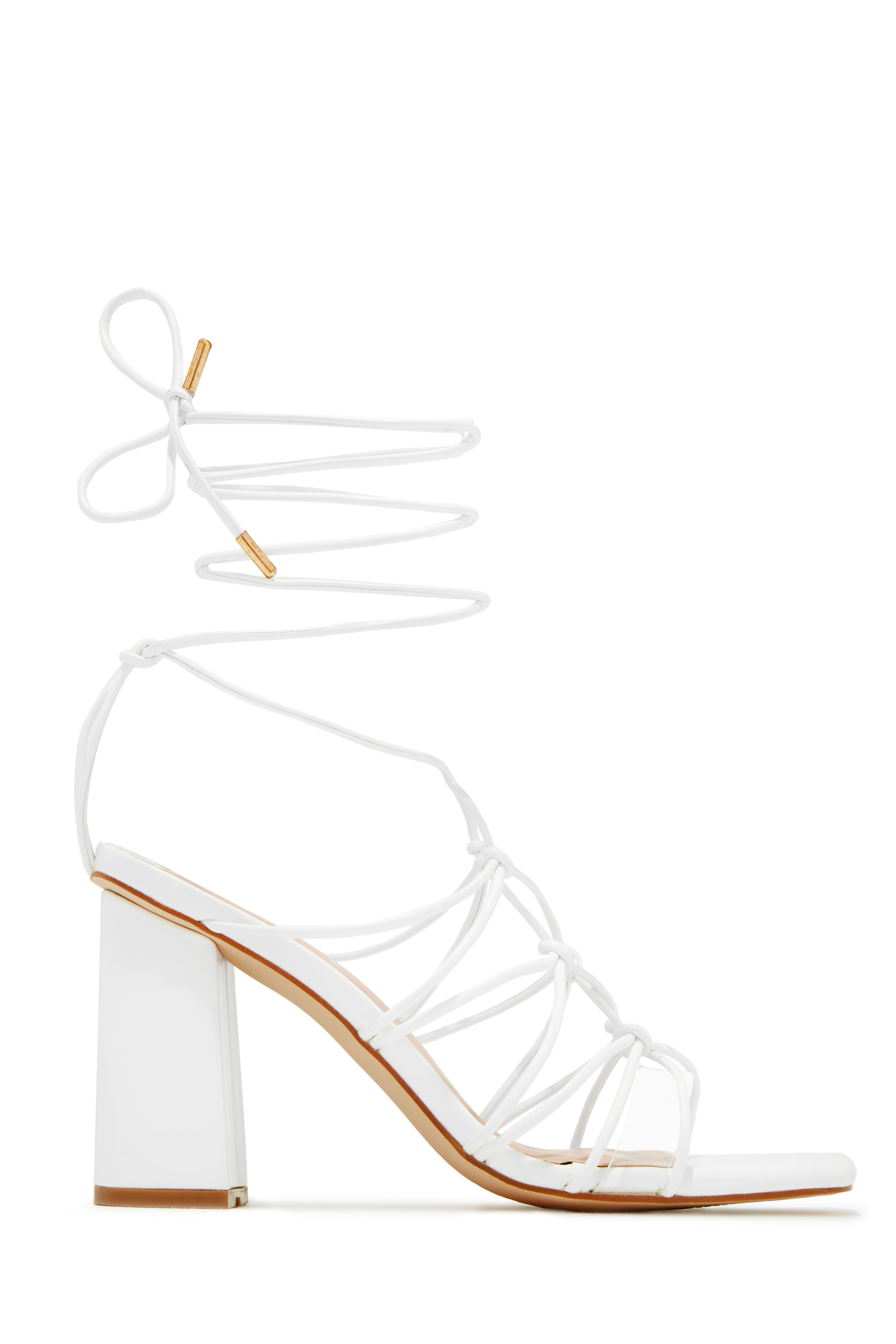 Palmera Lace Up Block Heels - Nude-Laseno.All Rights Reserved.