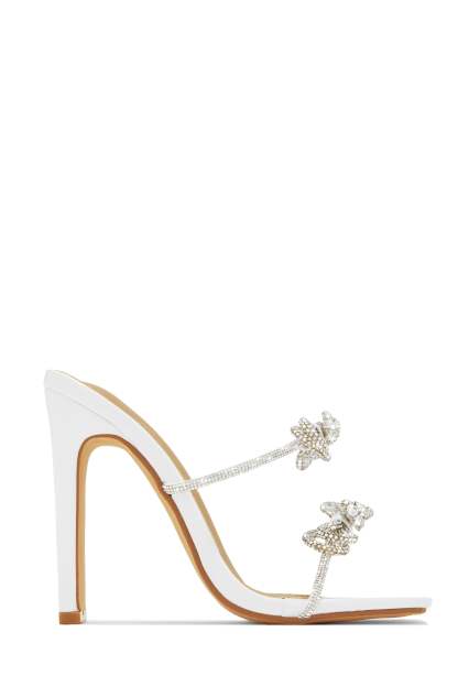 Life Is A Party Embellished High Heel Mules - White-Laseno.All Rights Reserved.