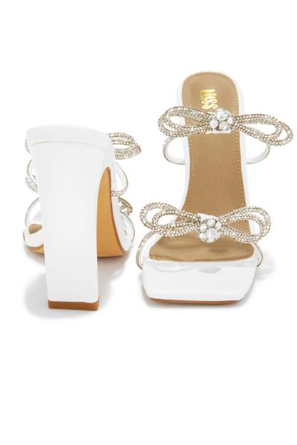 Life Is A Party Embellished High Heel Mules - White-Laseno.All Rights Reserved.