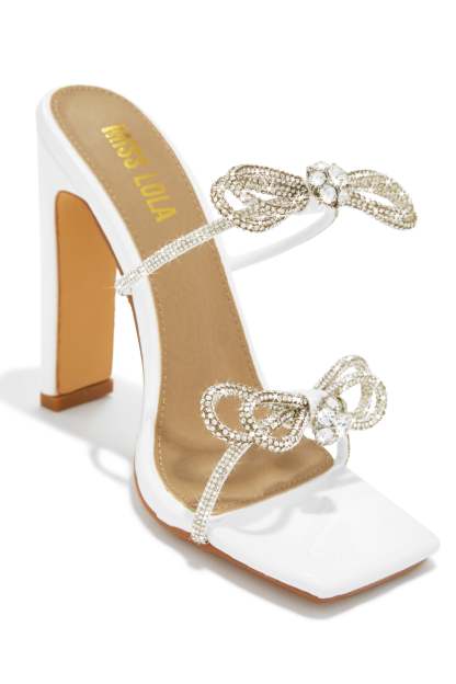 Life Is A Party Embellished High Heel Mules - White-Laseno.All Rights Reserved.