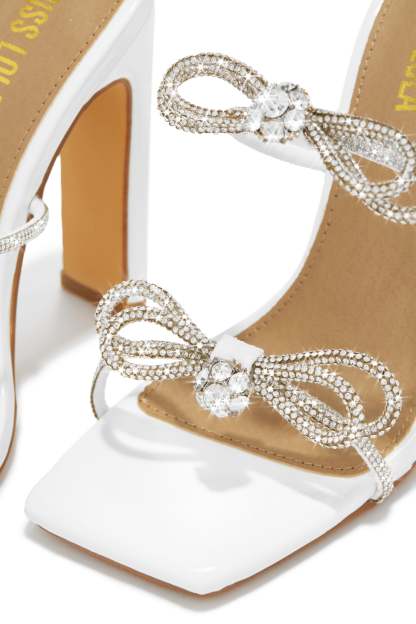Life Is A Party Embellished High Heel Mules - White-Laseno.All Rights Reserved.