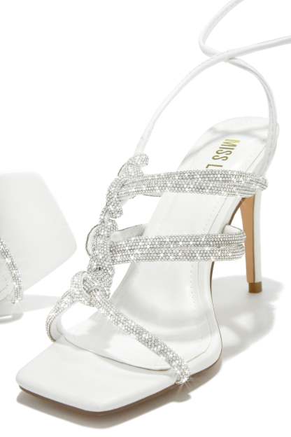 Party Girl Era Embellished Lace Up Heels - White-Laseno.All Rights Reserved.