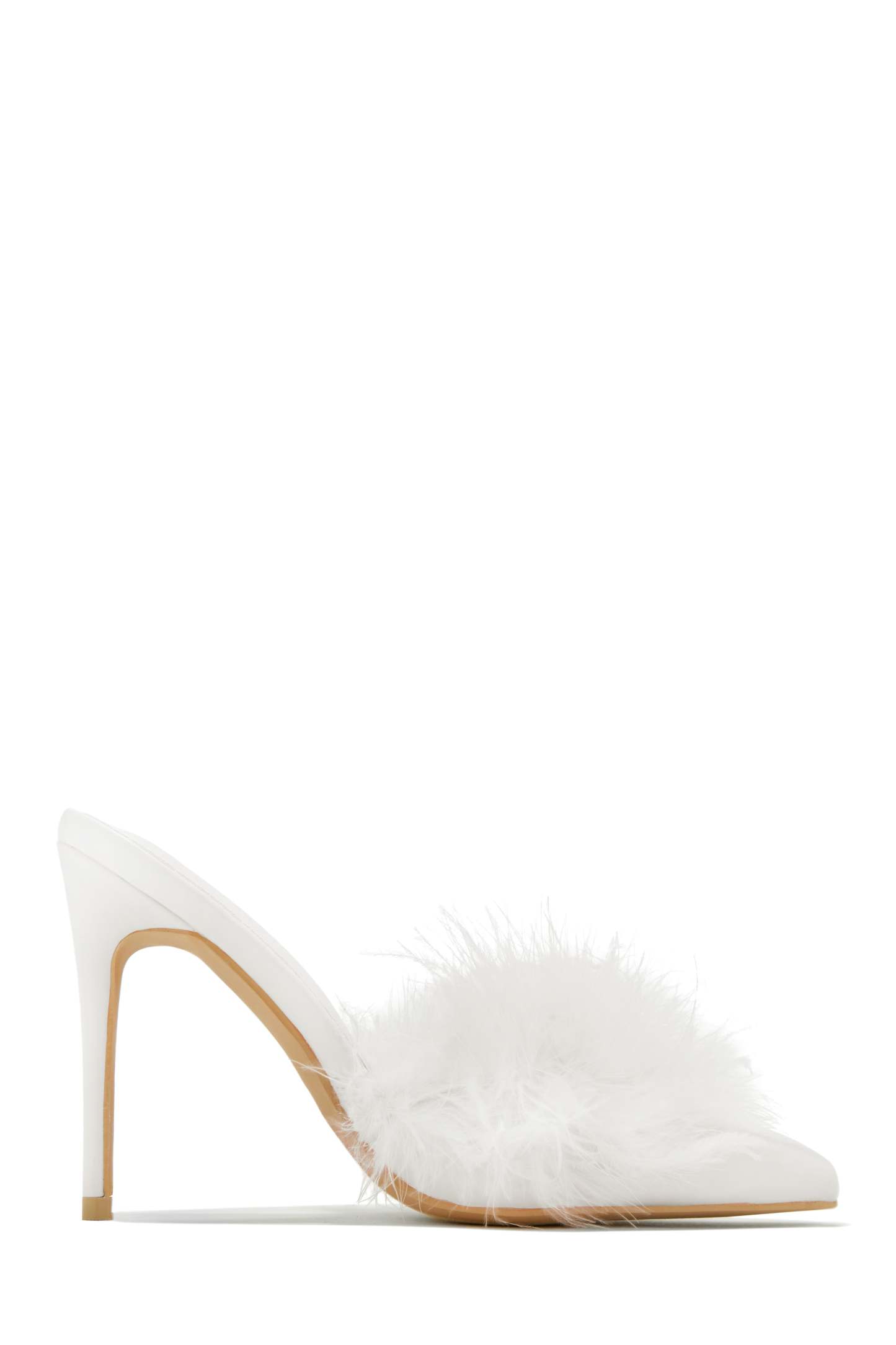 Lorelai Faux Feather Mule Heels - Pink-Laseno.All Rights Reserved.