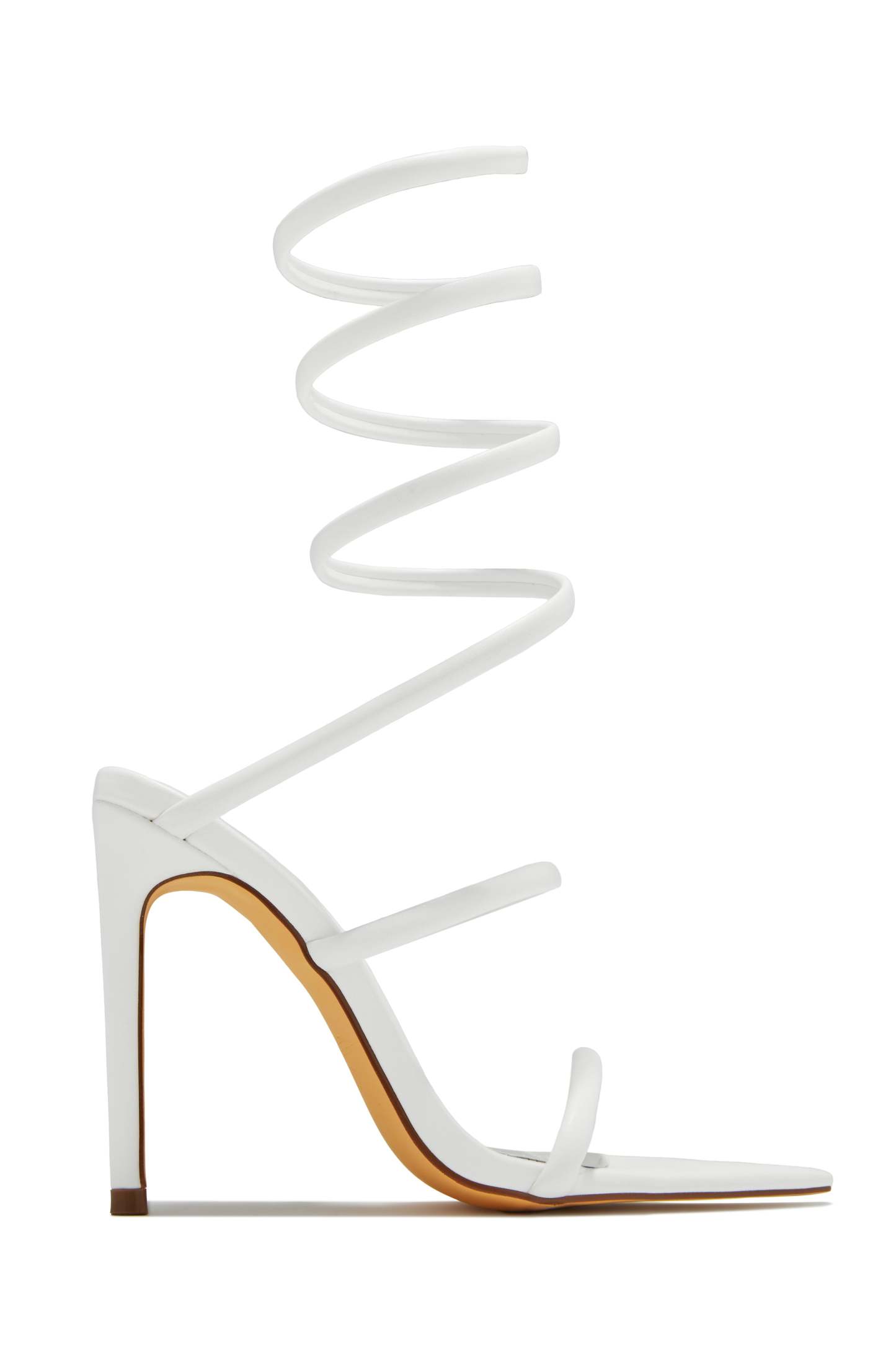 Nathalie Around The Ankle Coil High Heels - White-Laseno.All Rights Reserved.