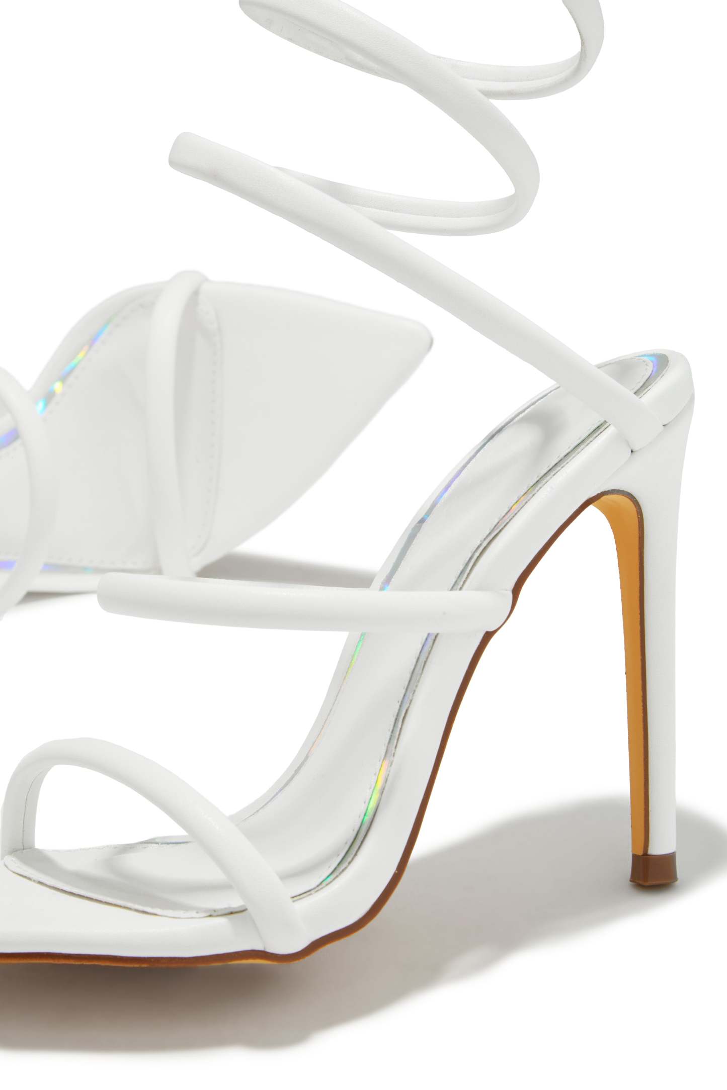 Nathalie Around The Ankle Coil High Heels - White-Laseno.All Rights Reserved.
