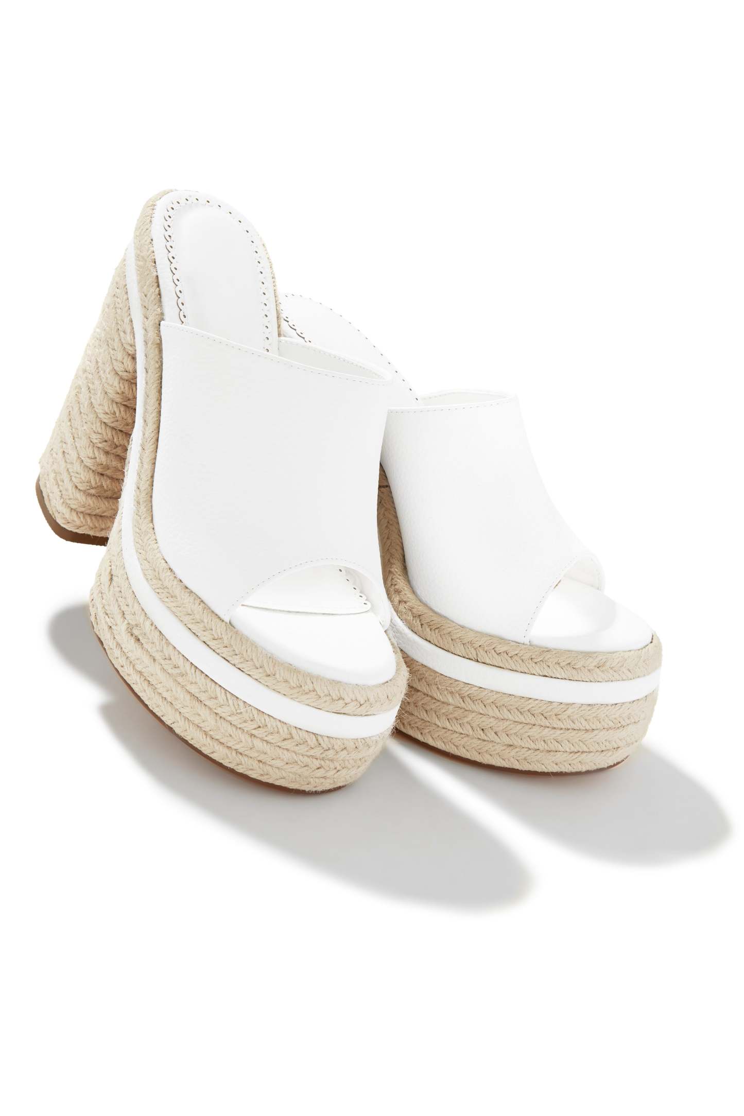 Weekend Attire Platform Block Heel Mules - White-Laseno.All Rights Reserved.