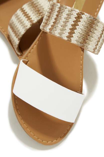 Spring Breaker Flat Slip On Sandals - White-Laseno.All Rights Reserved.