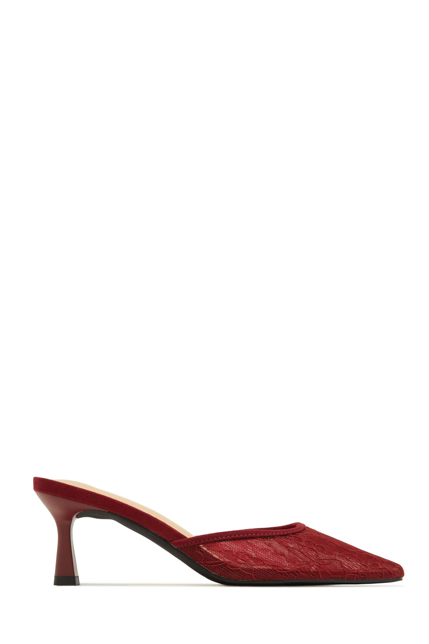 Madelyn Pointed Toe Mid Heel Mules - Cherry-Laseno.All Rights Reserved.