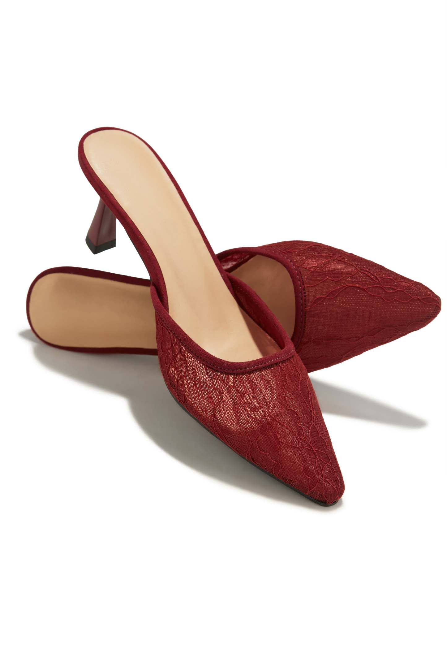Madelyn Pointed Toe Mid Heel Mules - Cherry-Laseno.All Rights Reserved.