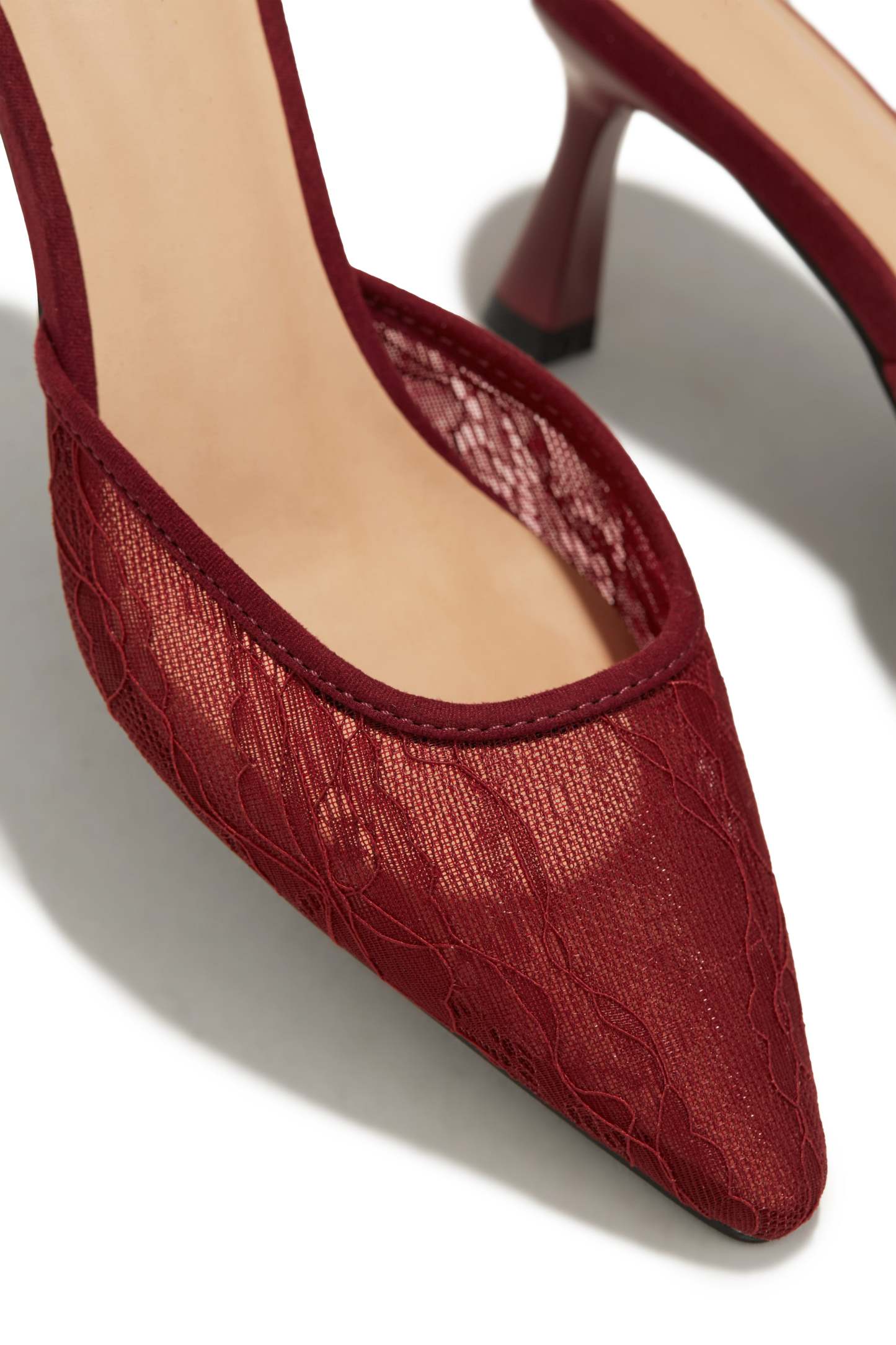 Madelyn Pointed Toe Mid Heel Mules - Cherry-Laseno.All Rights Reserved.