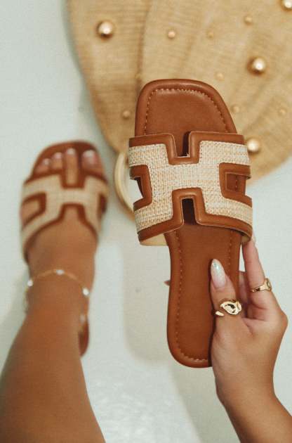 Yuliana Slip On Sandals - Tan-Laseno.All Rights Reserved.