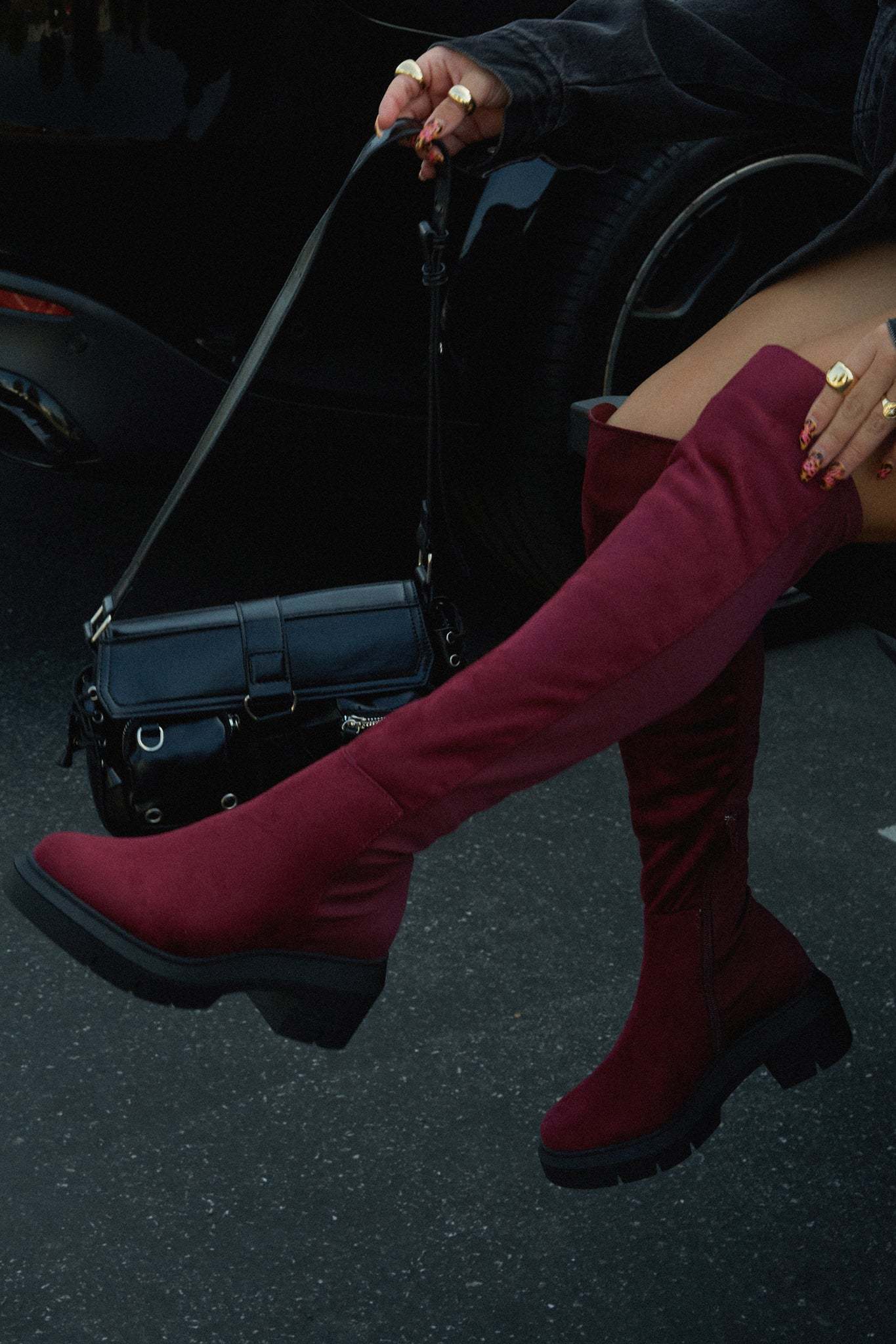 Zerah Over The Knee Boots - Burgundy-Laseno.All Rights Reserved.