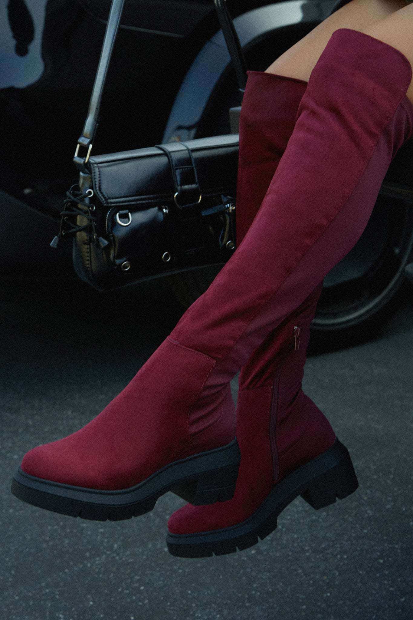 Zerah Over The Knee Boots - Burgundy-Laseno.All Rights Reserved.