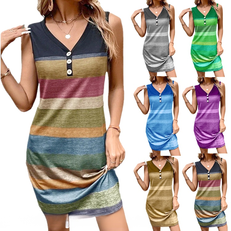 Tankkleid mit Streifenmuster und Knöpfen