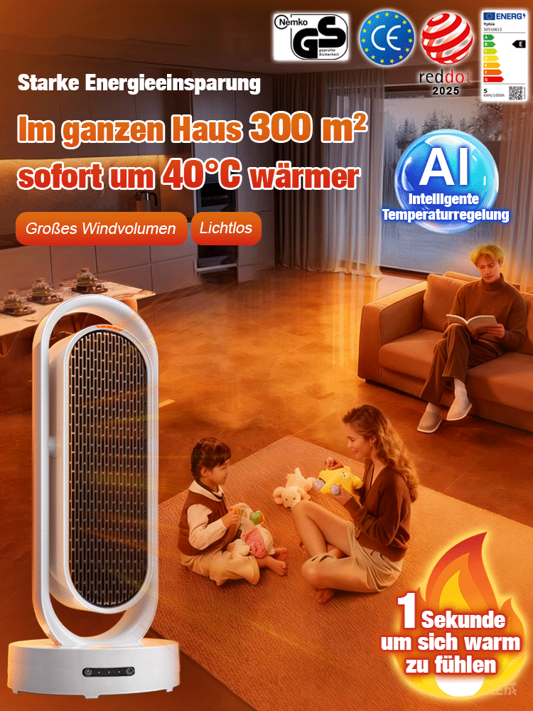 🔥【1 Sekunde Sofortwärme】Energiesparendes, lichtloses, geräuscharmes Heizgebläse.