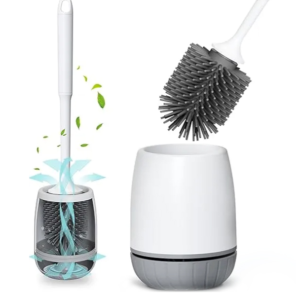 Klobürste Silikon, Toilettenbürste mit Schnell Trocknendem Ständer und Auslaufsicherer Basis, WC-Bürste Silikon Sauber Ohne Tote Ecken, Klobürstenhalter Wandmontage & Stehen