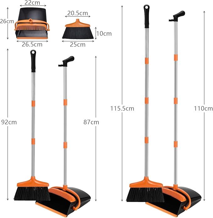 Besen und Kehrschaufel Set, Aufrecht Besen und Schaufel mit Ausziehbarem Stiel, Besen Kehrschaufel mit 115cm Langem Stiel, Broom and Dustpan Set für Haushaltsreinigung Büro