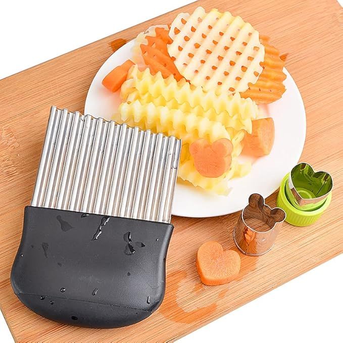 Wellenschneider,14x9,5 cm Riffelmesser Wellenmesser Kinder Wellenschnittmesser Gurkenschneider Pommesschneider Kartoffelschneider Beikost Zubehör Edelstahl für Pommes Kartoffeln Gemüse Obst Gurken