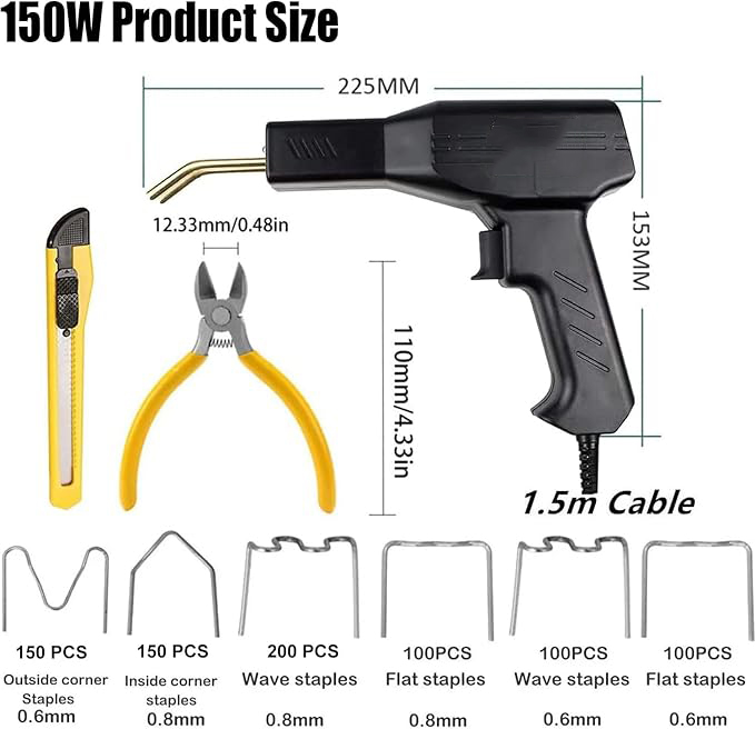 150W Kunststoff Schweißgerät, Auto-Stoßstangen-Riss-Reparatur-Set, 800 Stck heiße Hefter kunststoff Schweißen Maschine, Schweißen Reparieren Maschine für Auto-Stoßstange/Autoteile/Kajak/Kanu
