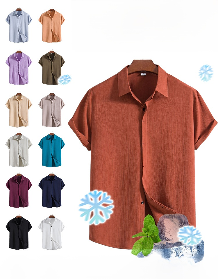 Kurzärmliges Herrenhemd aus Baumwolle und Leinen mit Knöpfen