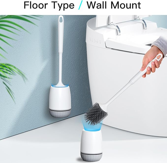 Klobürste Silikon, Toilettenbürste mit Schnell Trocknendem Ständer und Auslaufsicherer Basis, WC-Bürste Silikon Sauber Ohne Tote Ecken, Klobürstenhalter Wandmontage & Stehen