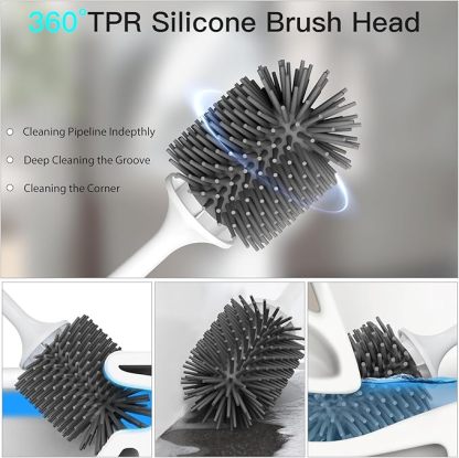 Klobürste Silikon, Toilettenbürste mit Schnell Trocknendem Ständer und Auslaufsicherer Basis, WC-Bürste Silikon Sauber Ohne Tote Ecken, Klobürstenhalter Wandmontage & Stehen