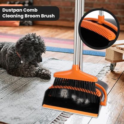 Besen und Kehrschaufel Set, Aufrecht Besen und Schaufel mit Ausziehbarem Stiel, Besen Kehrschaufel mit 115cm Langem Stiel, Broom and Dustpan Set für Haushaltsreinigung Büro