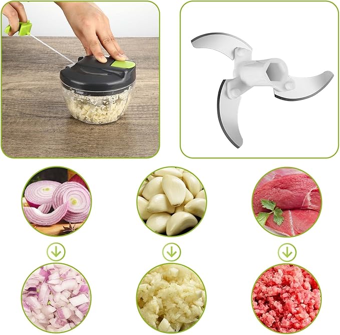 Zwiebelschneider Manuell, 520ML Gemüseschneider, Zwiebel Zerkleinerer mit Seilzug, Multizerkleinerer, Multischneider, Knoblauchhacker Universalhacker, Manual Food Chopper, Onion Cutter