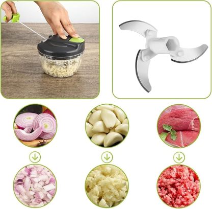 Zwiebelschneider Manuell, 520ML Gemüseschneider, Zwiebel Zerkleinerer mit Seilzug, Multizerkleinerer, Multischneider, Knoblauchhacker Universalhacker, Manual Food Chopper, Onion Cutter