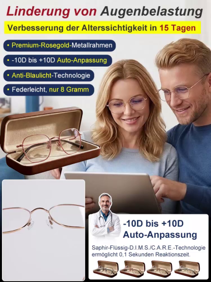 【Keine Augenuntersuchung erforderlich】Ultraleichte adaptive Lesebrille mit Blaulichtfilter✨Automatische Anpassung an Ihre Sehstärke innerhalb von 0,01 Sekunden, Sehfeldabdeckung von 0–1000 Grad
