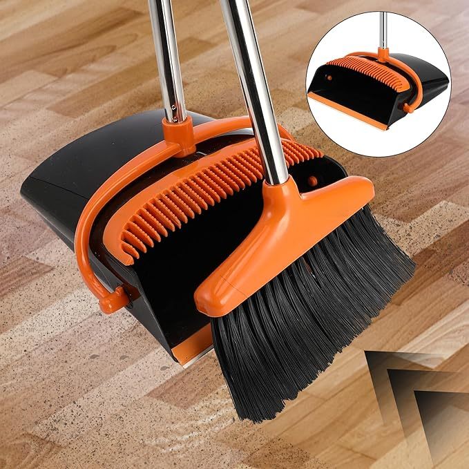 Besen und Kehrschaufel Set, Aufrecht Besen und Schaufel mit Ausziehbarem Stiel, Besen Kehrschaufel mit 115cm Langem Stiel, Broom and Dustpan Set für Haushaltsreinigung Büro