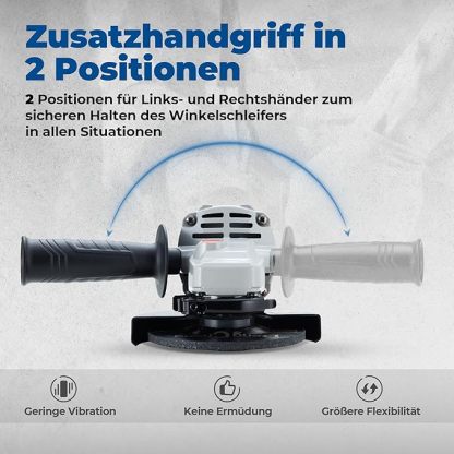 Winkelschleifer 1100W, 125mm, Leerlaufdrehzahl:11.800min-1, Schnellverschlussabdeckung, Zusatzhandgriff ，mit 2 Schleifscheiben, 2 Fächerschleifscheiben, 2 Trennscheiben