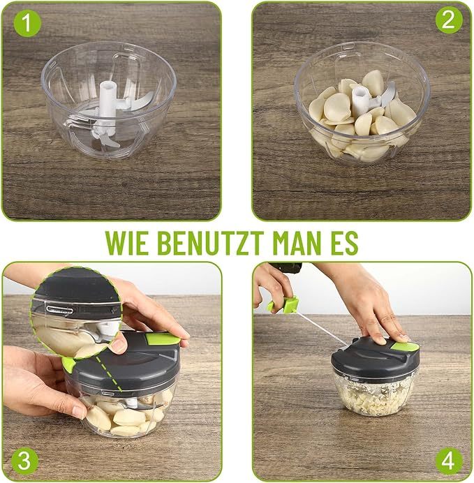 Zwiebelschneider Manuell, 520ML Gemüseschneider, Zwiebel Zerkleinerer mit Seilzug, Multizerkleinerer, Multischneider, Knoblauchhacker Universalhacker, Manual Food Chopper, Onion Cutter